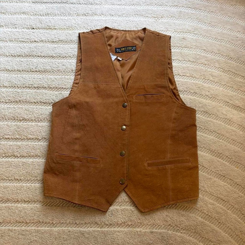 VTG 80s Don't Stop Brown suede vest size M Boho Western Retro Hippie Party